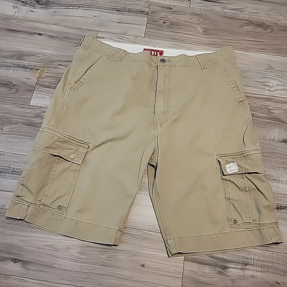 Levi's Cargo Shorts‎ Mens 42 Khaki Relaxed Baggy Flat Front 12